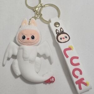 Cute White Dragon Keychain with Luck Tag